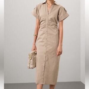 Saunders Khaki Beige Midi Shirt Dress SIZE 16